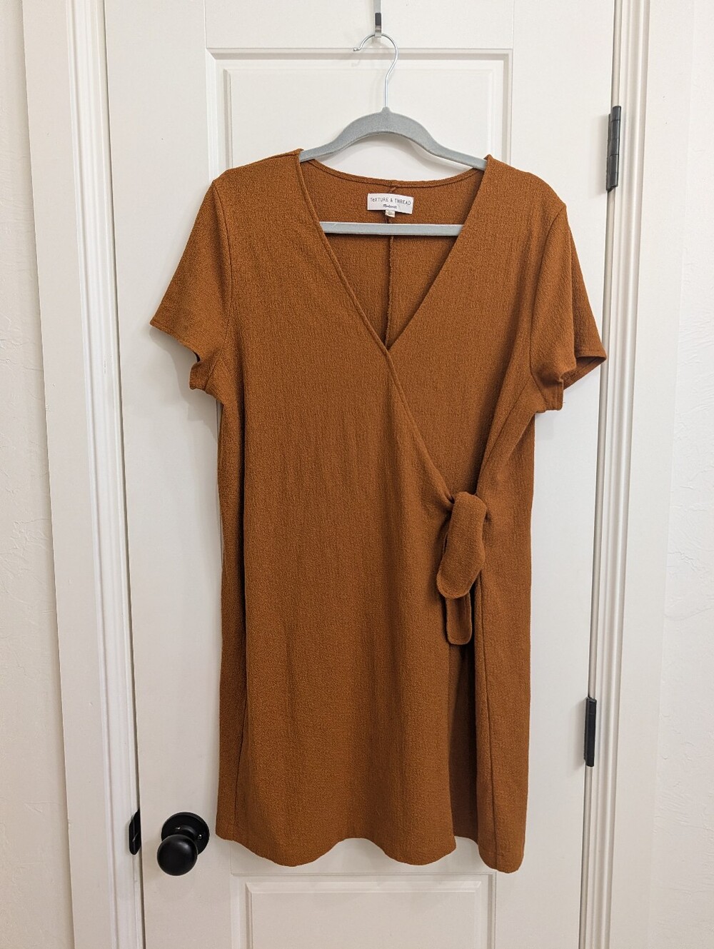 Madewell Rust Orange Short-Sleeve Wrap Mini Dress with Side Knot
